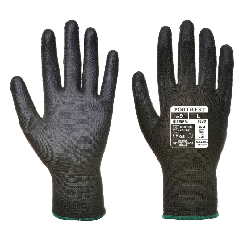 Portwest Black PU Palm Gloves A120 Portwest Black PU Palm Gloves A120