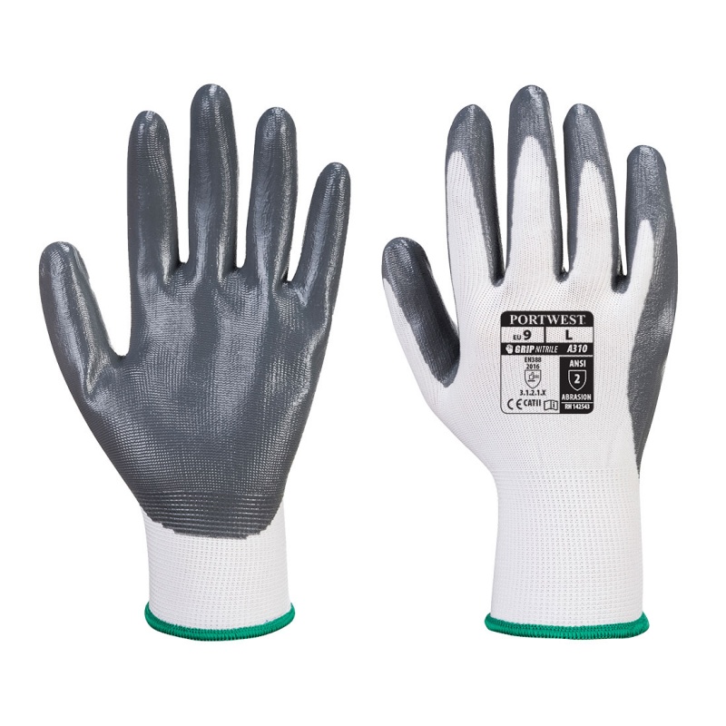 Portwest Nitrile Grey and White Grip Gloves A310GRW Portwest Nitrile Grey and White Grip Gloves A310GRW