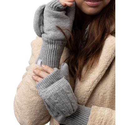 Heat Holders Ladies Light Grey Cable Knit Ash Convertible Mittens