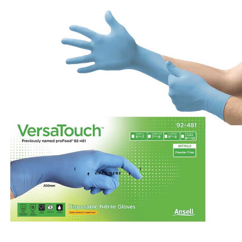 Ansell VersaTouch 92-481 Blue Disposable Nitrile Food-Handling Gloves