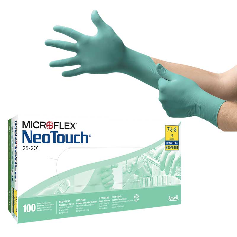 Ansell NeoTouch 25-101 Green Disposable Neoprene Gloves