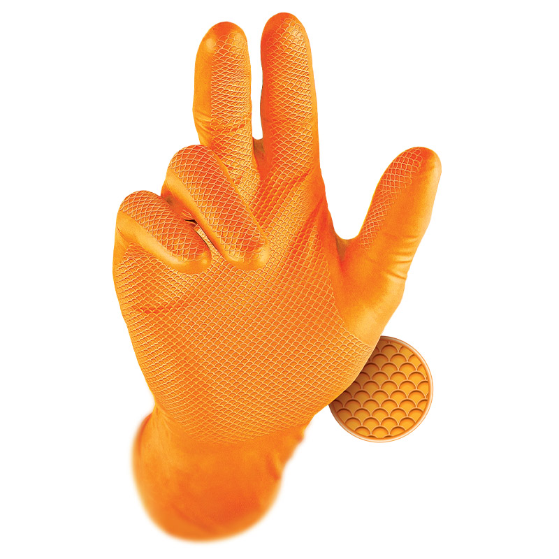 Gants nitrile, orange, taille XL, x50 - Rubberex