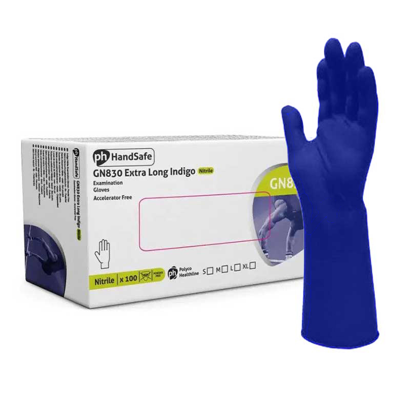 Hand Safe GN830 Long Cuff Indigo Nitrile Gloves