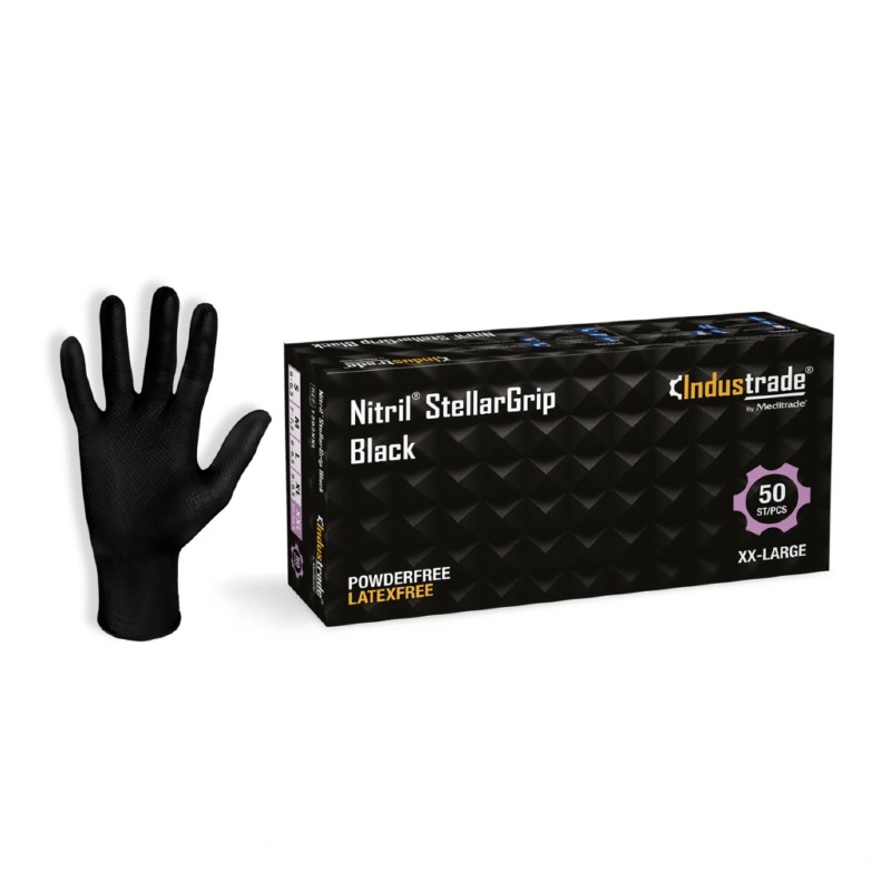 Meditrade StellarGrip Black 6.5g Nitrile Diamond Grip Thick Disposable Gloves (Box of 50)