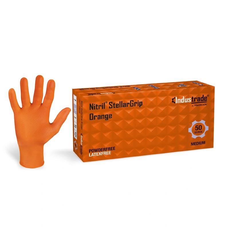 Meditrade StellarGrip 1291 Orange 8.5g Nitrile Diamond Grip Mechanics Disposable Gloves (Box of 50)