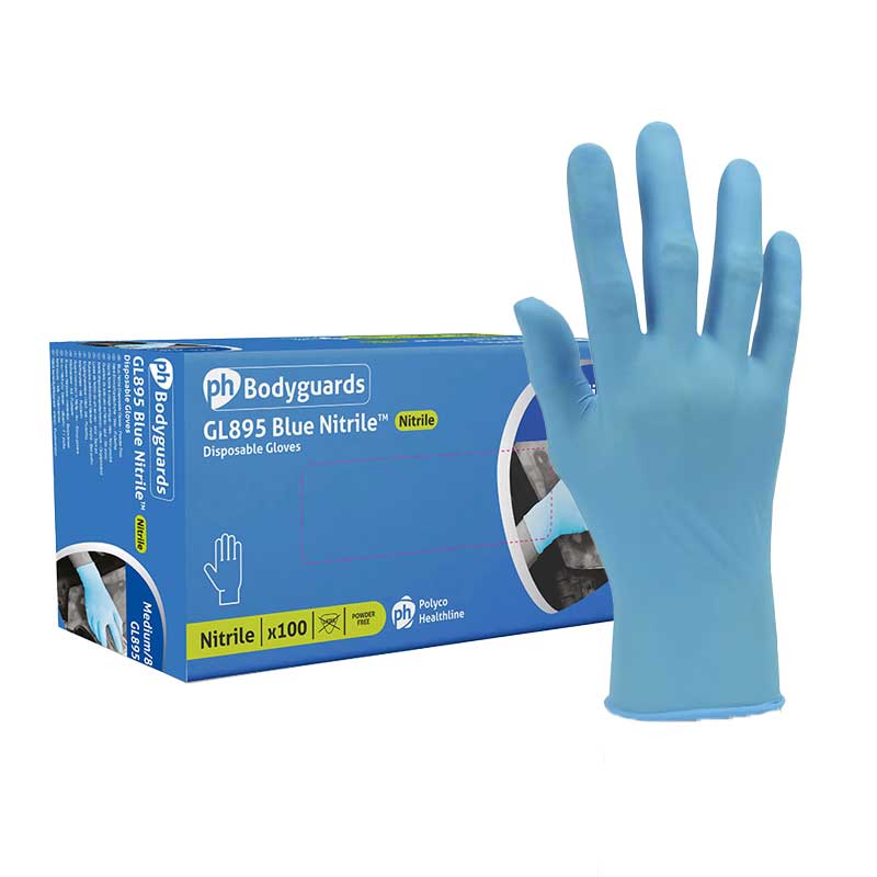 Polyco Bodyguards GL895 4 Blue Nitrile Powder-Free Disposable Gloves