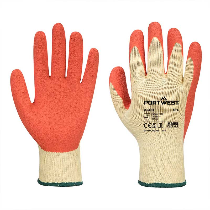 Portwest Latex Orange Grip Gloves A100