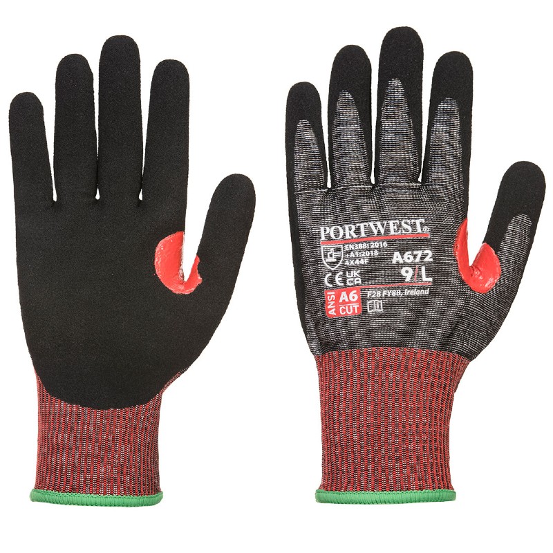 Portwest A672 CS Cut F13 Nitrile Gloves (Black)
