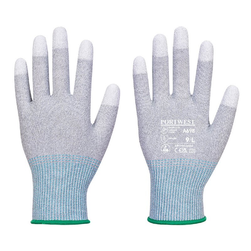 Portwest A698 MR13 ESD PU Fingertip Anti-static Gloves (Grey/White)