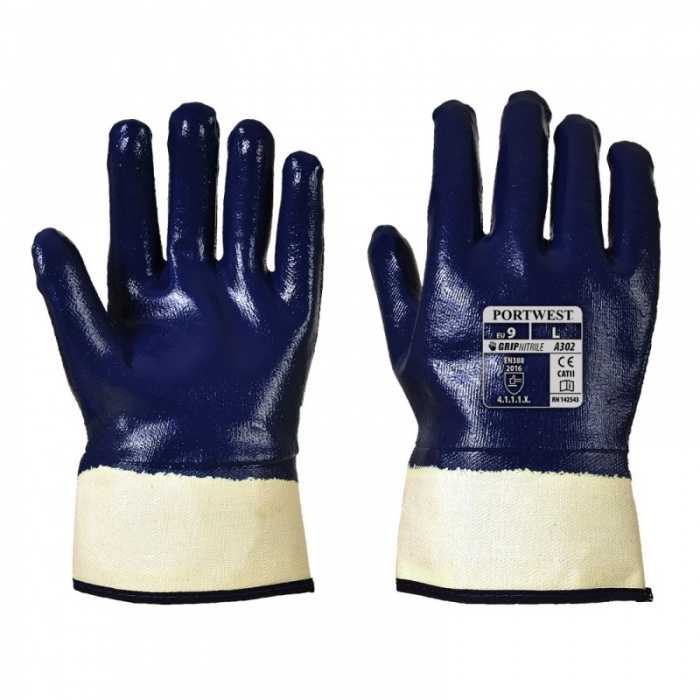 Portwest Nitrile Fully Dipped Safety Cuff Gloves A302