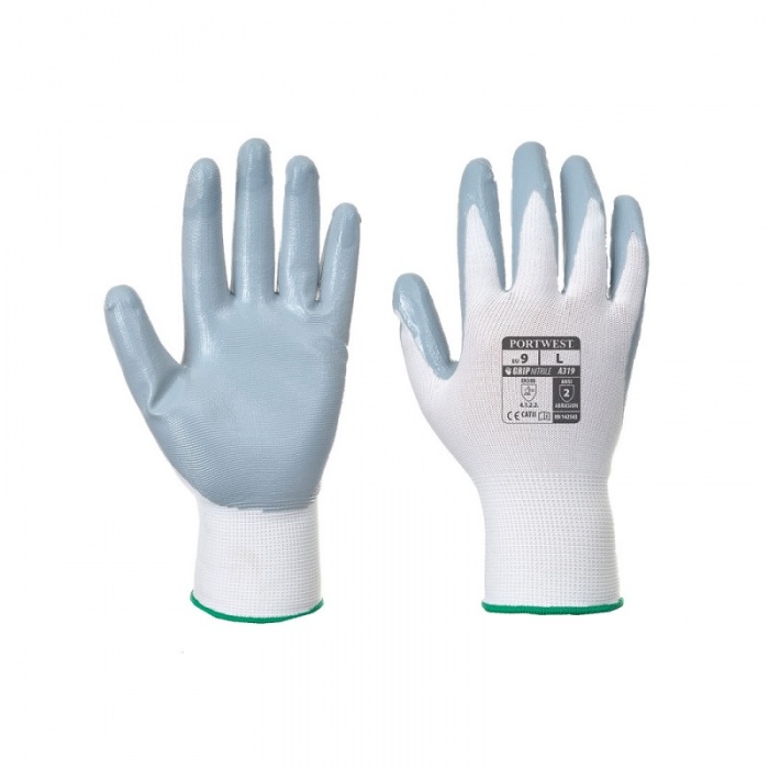 Portwest Nitrile Grey and White Grip Gloves A319GRW