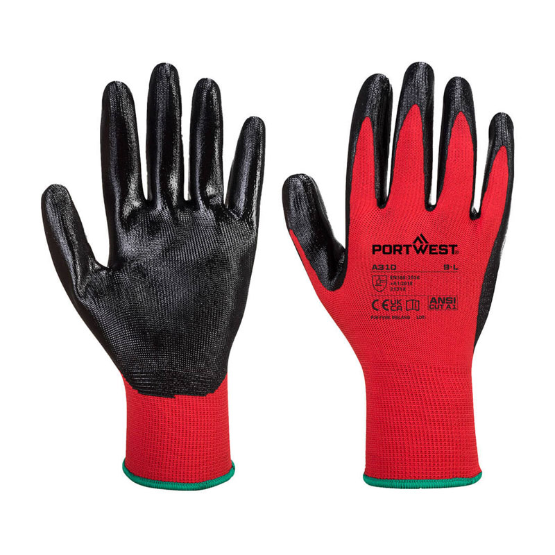 Portwest Nitrile Red and Black Grip Gloves A310R8R