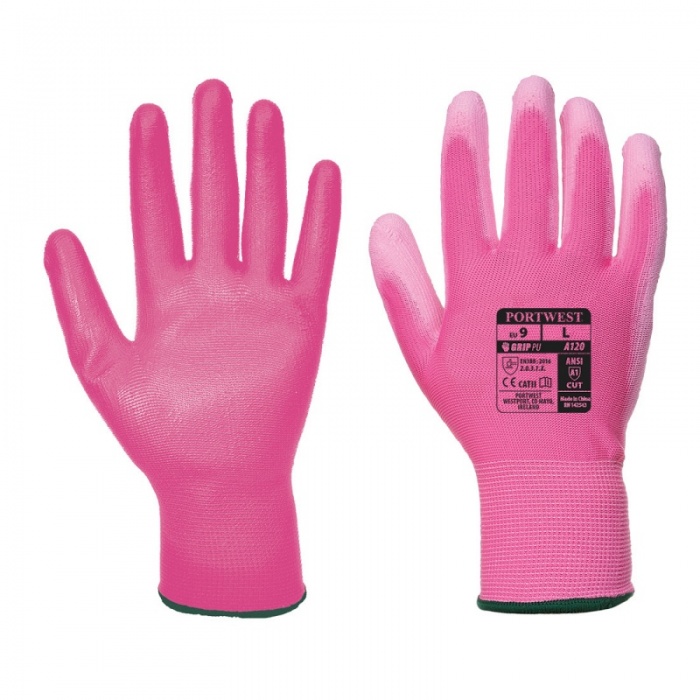 Portwest PU Palm Coated Safety Work Gloves Builders 4 Pairs Medium Pink 