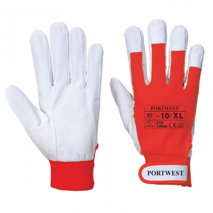 Portwest Tergsus Extra Large Red Leather Work Gloves A250RE