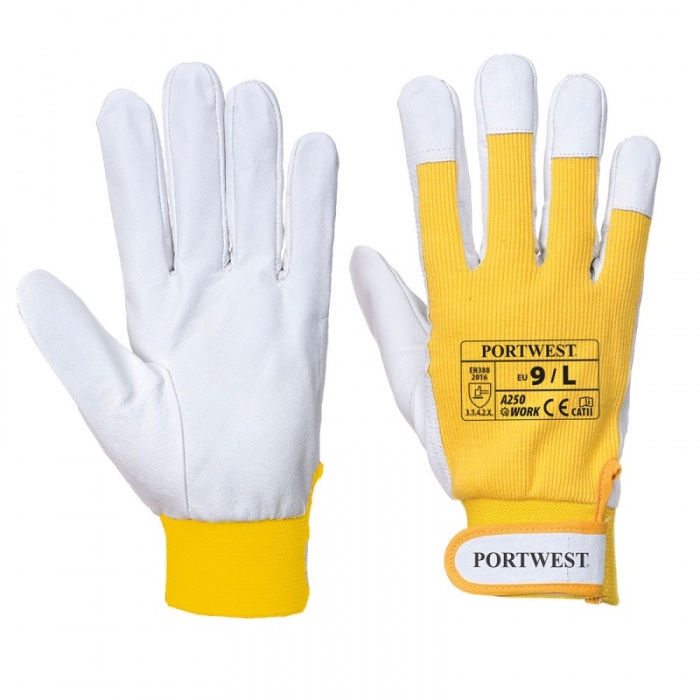 Portwest Tergsus Large Yellow Leather Work Gloves A250YE