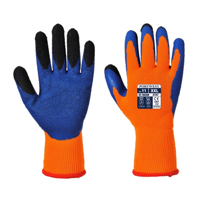 Portwest Thermal Latex Orange and Blue Gloves A185O4