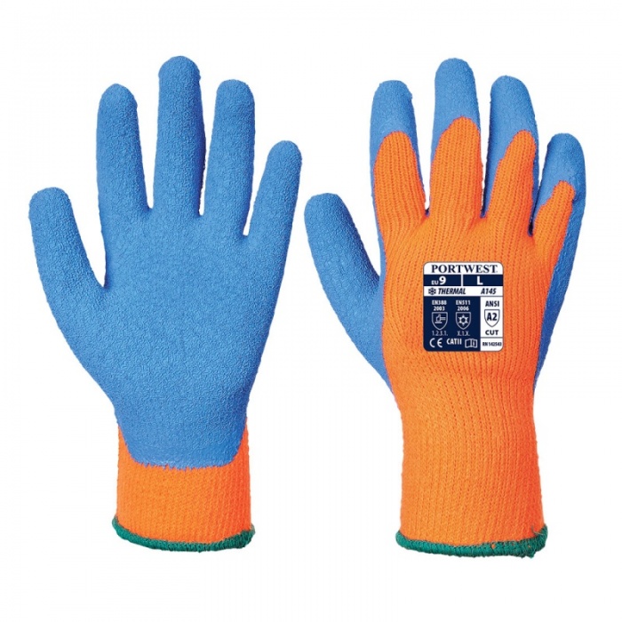 Portwest A145 Thermal Orange and Blue Grip Gloves