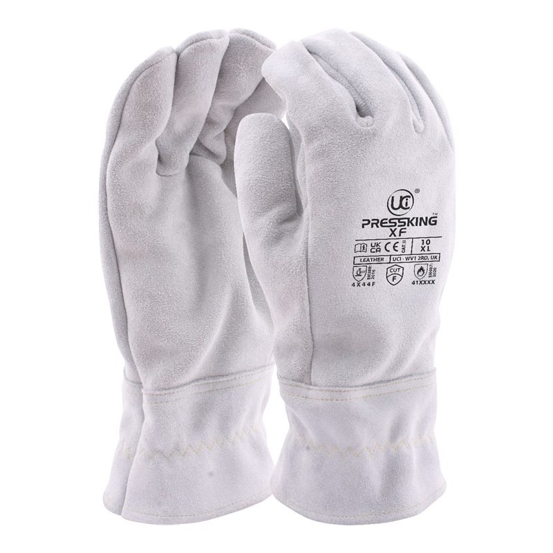 UCi PressKing-XF White Leather Heat and Cut Protection Gauntlet Gloves