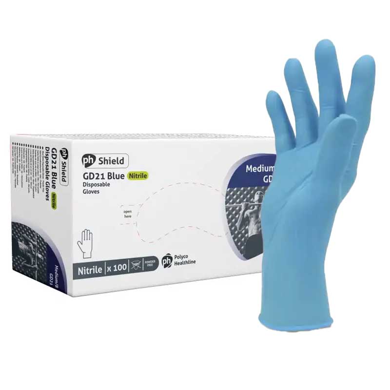 Shield GD21 Powder-Free Blue Nitrile Disposable Gloves