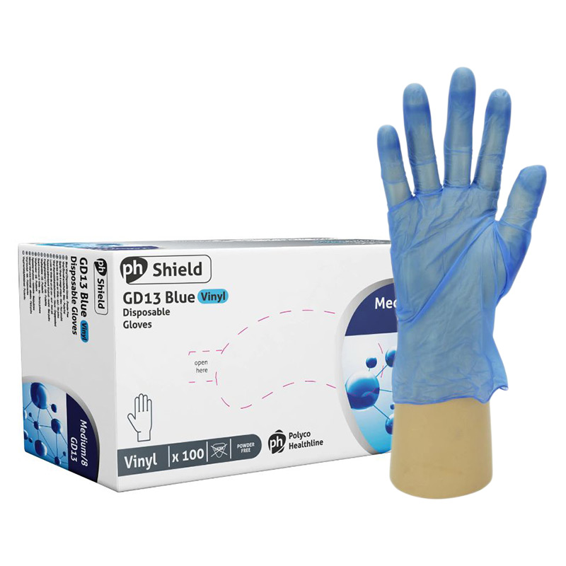 Shield2 GD13 Blue Powder-Free Vinyl Disposable Gloves