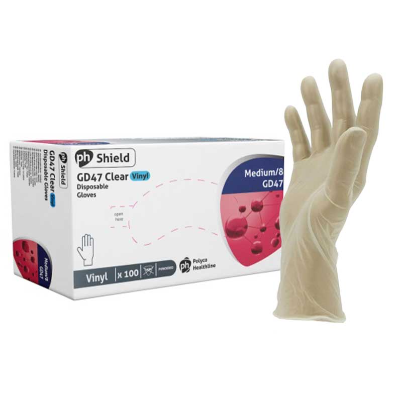 Shield2 GD47 Powdered Vinyl Disposable Gloves