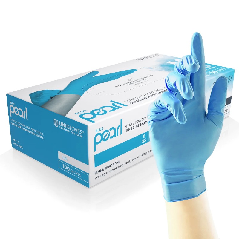 Unigloves GP001 Blue Pearl Nitrile Chemical-Resistant Medical Gloves (Box of 100)