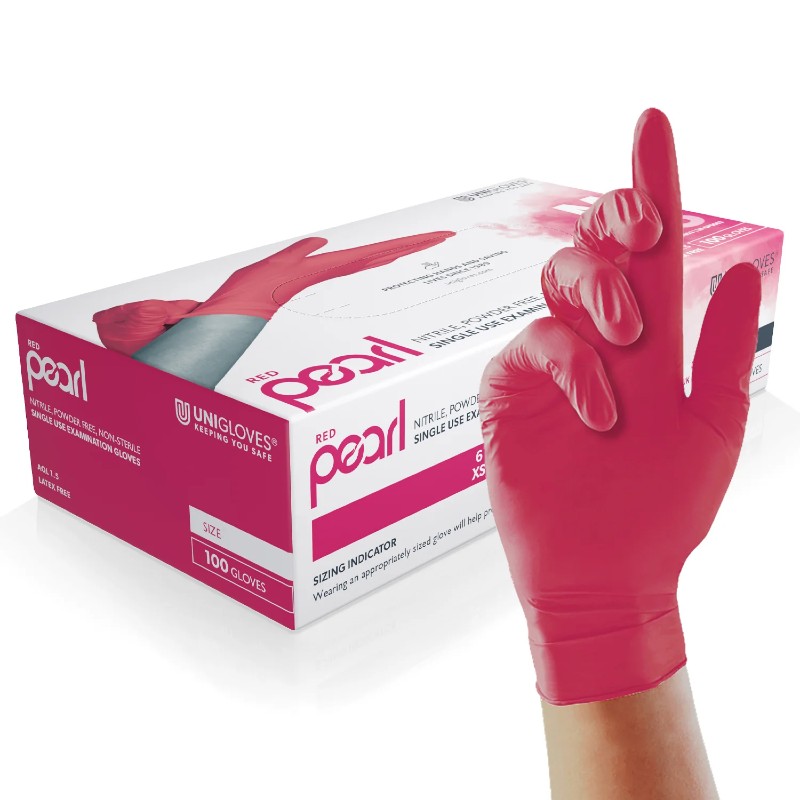 Unigloves GP006 Red Pearl Nitrile Chemical-Resistant Medical Gloves (Box of 100)