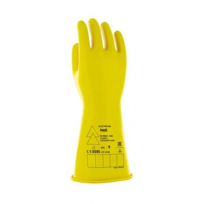 Ansell E016Y Electrician Class 0 Yellow Rubber Gauntlets