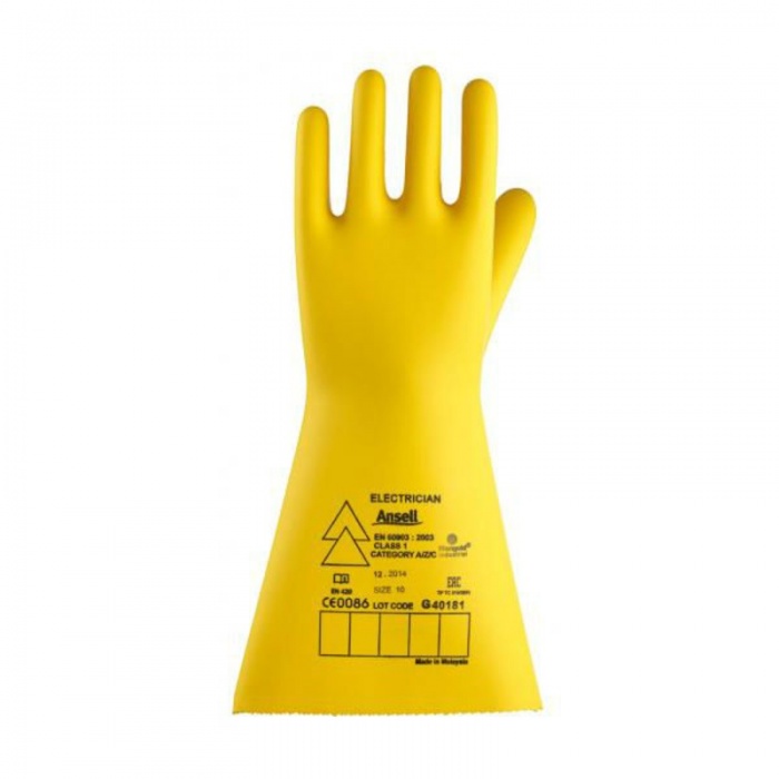 Ansell E017B Electrician Class 1 Black Insulating Rubber Gloves