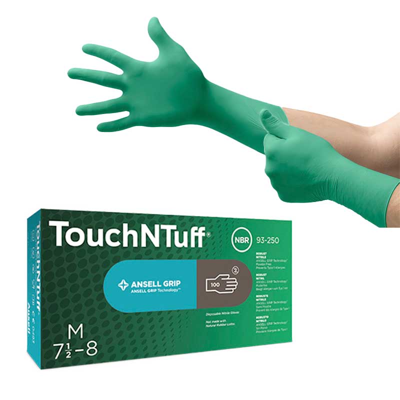 Ansell TouchNTuff 93-300 Chemical-Resistant Cleanroom Disposable Nitrile Gloves