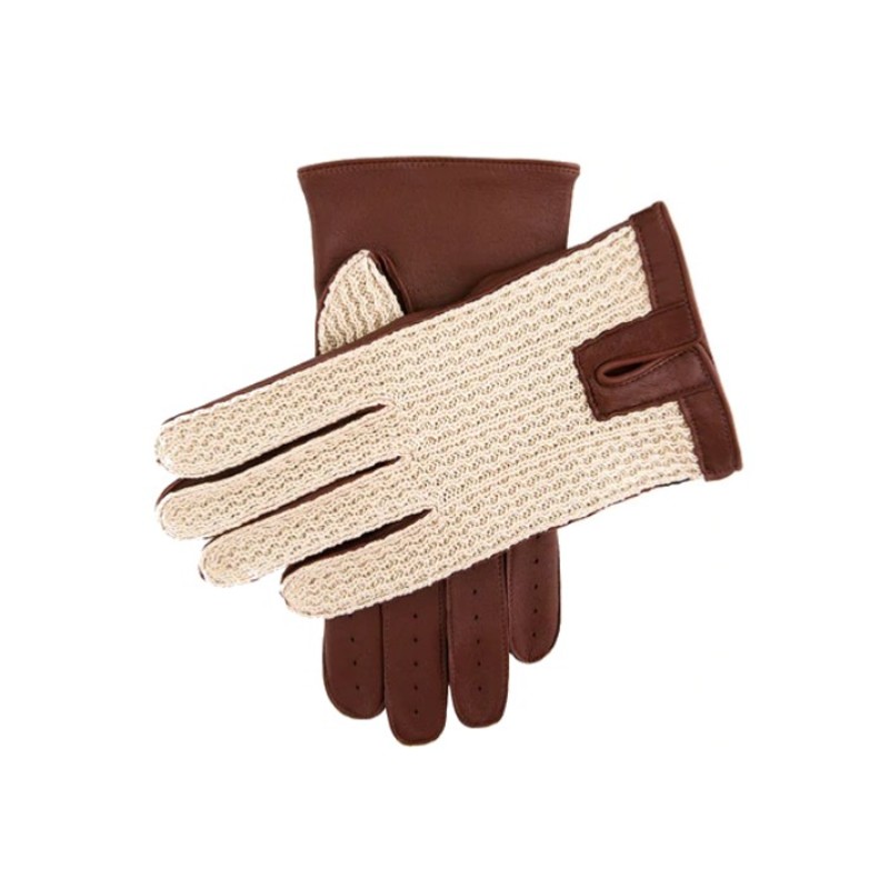 Dents Lancaster Men's English Tan Classic Crochet Back Leather Driving Gloves