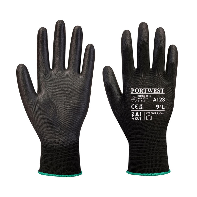 Portwest A123 Black PU-Palm Latex-Free Gloves (Pack of 144)