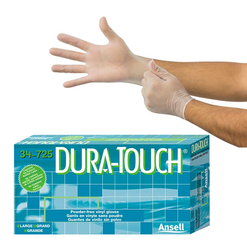 Ansell Dura-Touch 34-755 Disposable Ambidextrous Vinyl Gloves