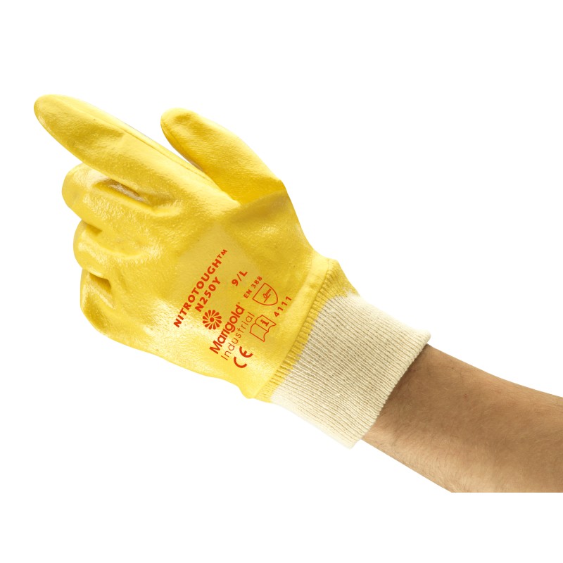 Ansell Marigold Nitrotough N250Y Nitrile Cotton Utility Gloves