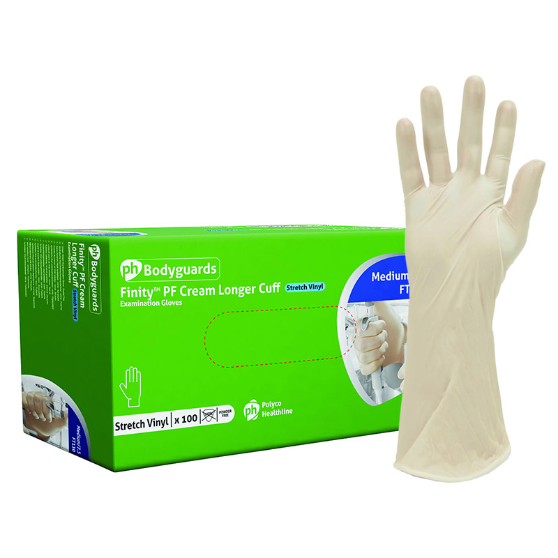 Polyco Finity PowderFree Vinyl Extra Long Gloves Gloves.co.uk