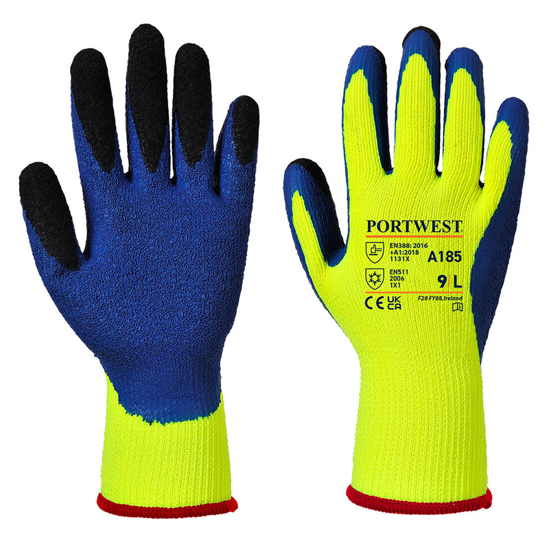 Portwest Thermal Latex Yellow & Blue Gloves A185Y4 Gloves.co.uk