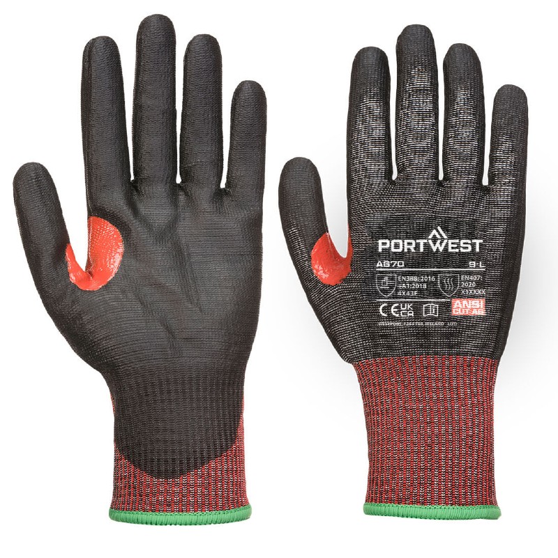 Portwest A670 CS Cut-Resistant F13 PU-Coated Gloves (Black)