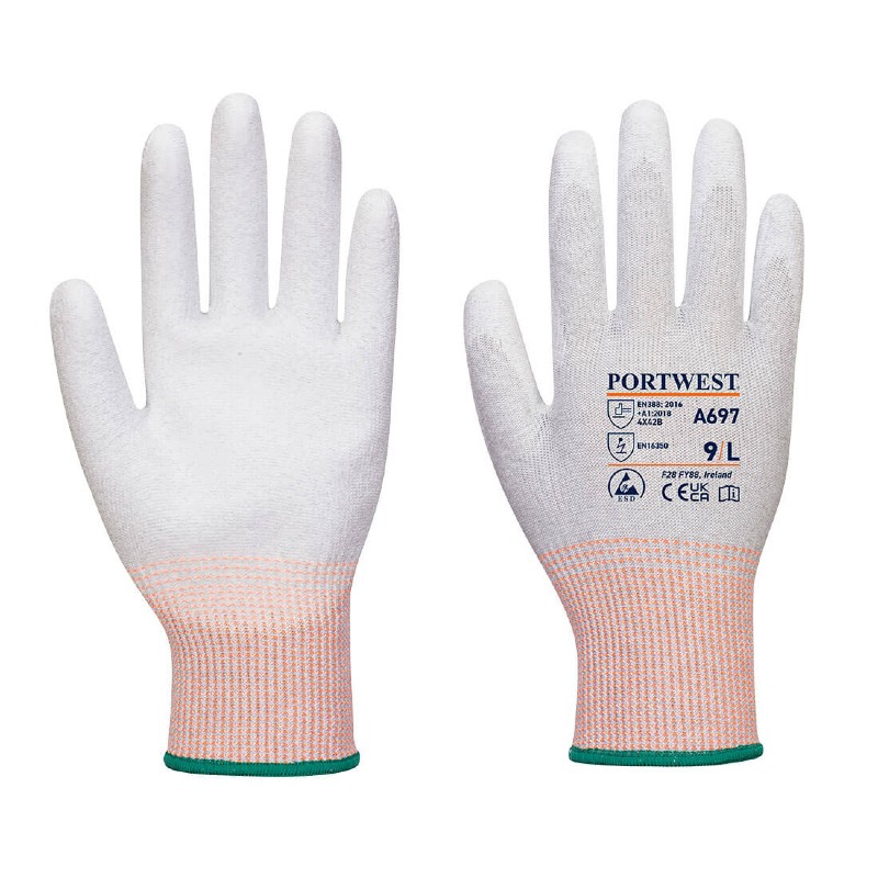 Portwest A697 Touchscreen Anti-static LR13 ESD PU Palm Gloves (Grey/White)
