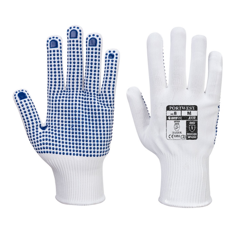 Portwest Dot Grip Dexterous White and Blue Gloves A110