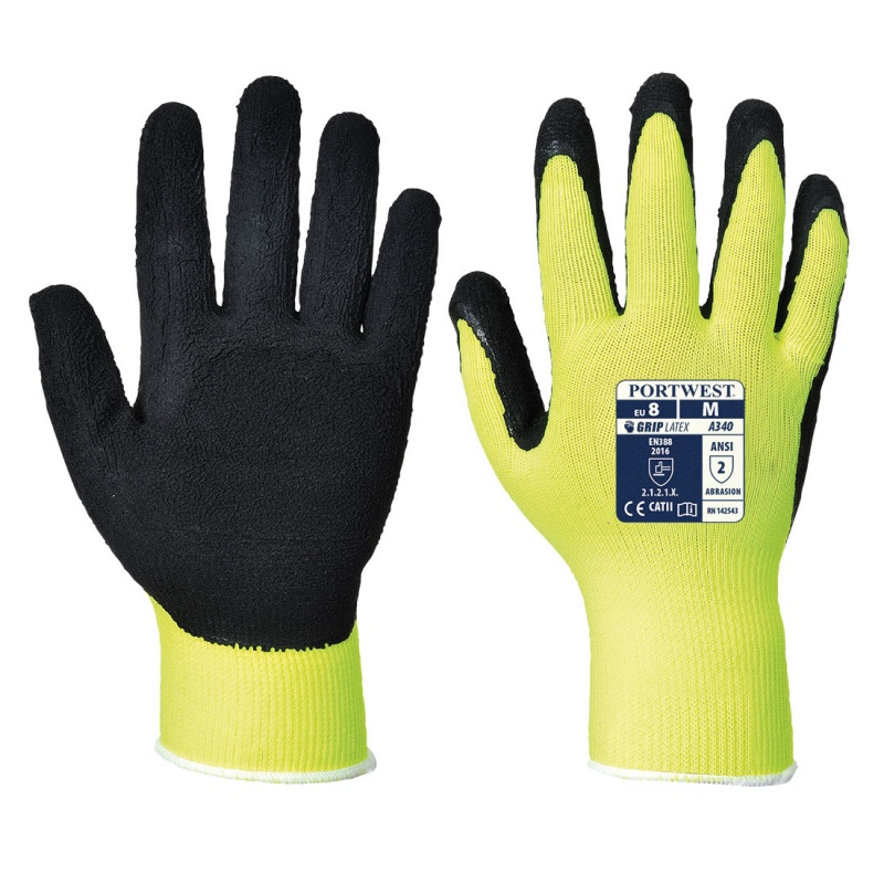Portwest Yellow and Black Hi-Vis Grip Gloves A340YE