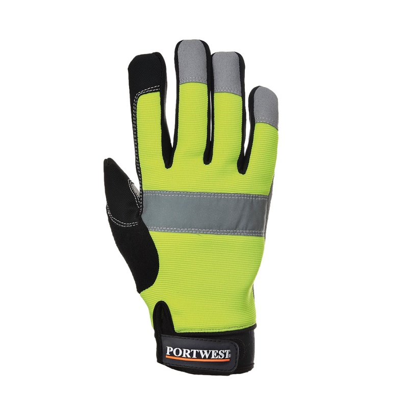 Portwest Hi-Vis Heavy-Duty Leather Tradesman Gloves A710YE