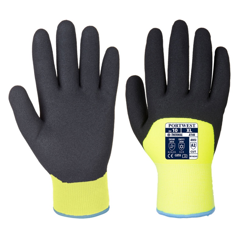 Portwest NitrileDipped Yellow Winter Gloves A146 Gloves.co.uk
