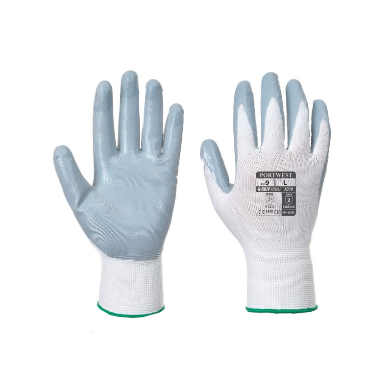 Portwest Nitrile Grey and White Grip Gloves A319GRW
