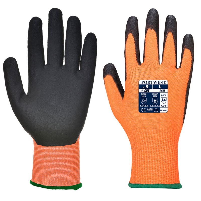 Portwest Orange Hi-Vis Cut-Resistant HPPE Gloves A625O8