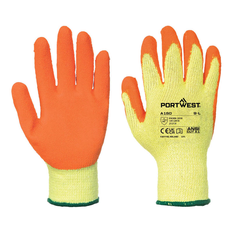 Portwest Orange Latex Grip Gloves A150OR Gloves.co.uk