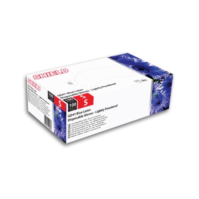 Shield GD41 Blue Lightly-Powdered Latex Disposable Gloves