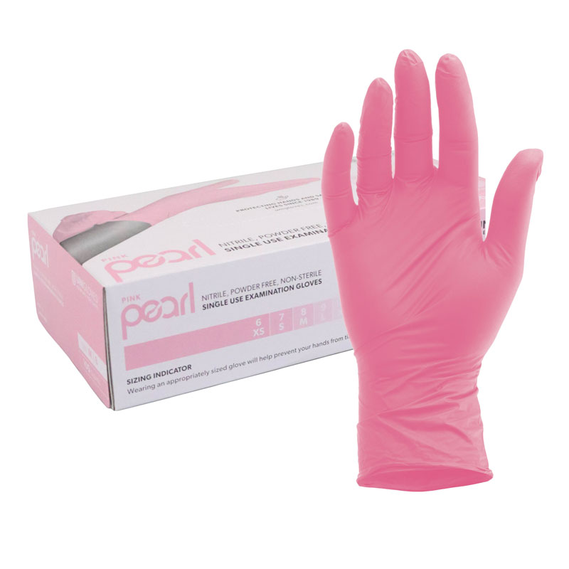 Unigloves Pink Nitrile Examination Gloves Gloves.co.uk