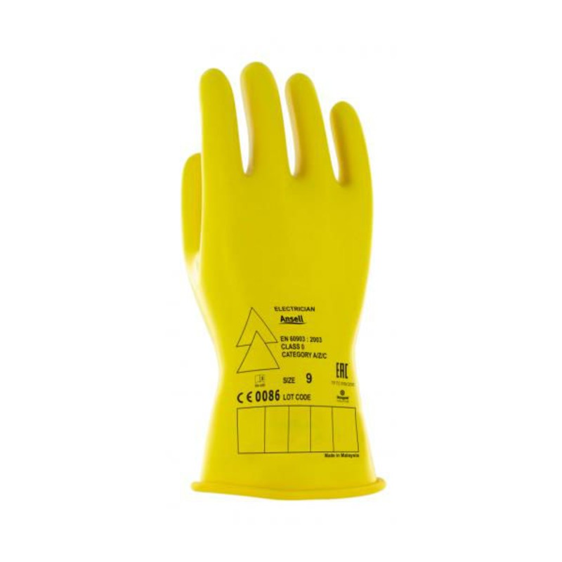Ansell E014Y Electrician Class 0 Short Yellow Gloves