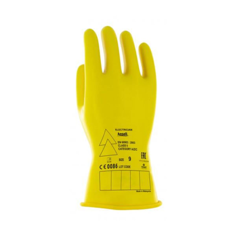 Ansell E014Y Electrician Class 0 Short Yellow Gloves Gloves.co.uk