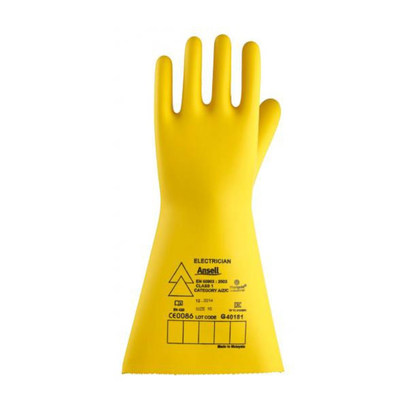 Ansell E021Y Electrician Class 1 Yellow Insulating Gauntlets